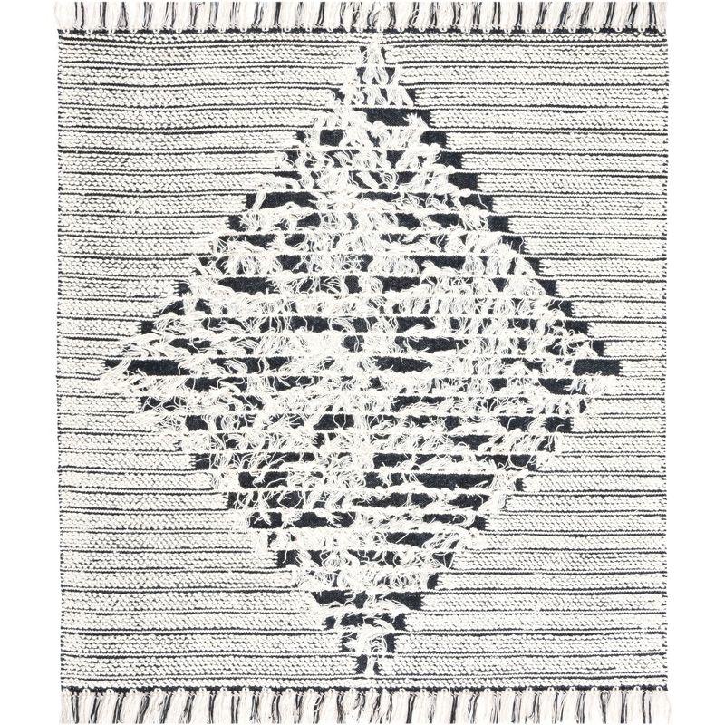 Handwoven Black and Ivory Abstract Wool Square Rug 6' x 6'