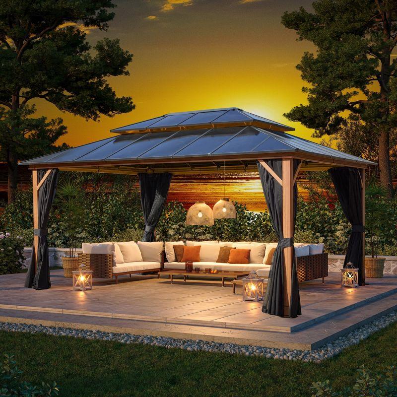 Erommy 12 x 16 FT Faux Wood and Aluminum Hardtop Gazebo