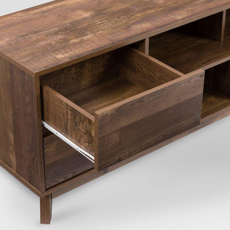 Hollywood Wood Grain TV Stand for TVs up to 85" with Drawers Brown - CorLiving: Mid-Century Modern Media Console