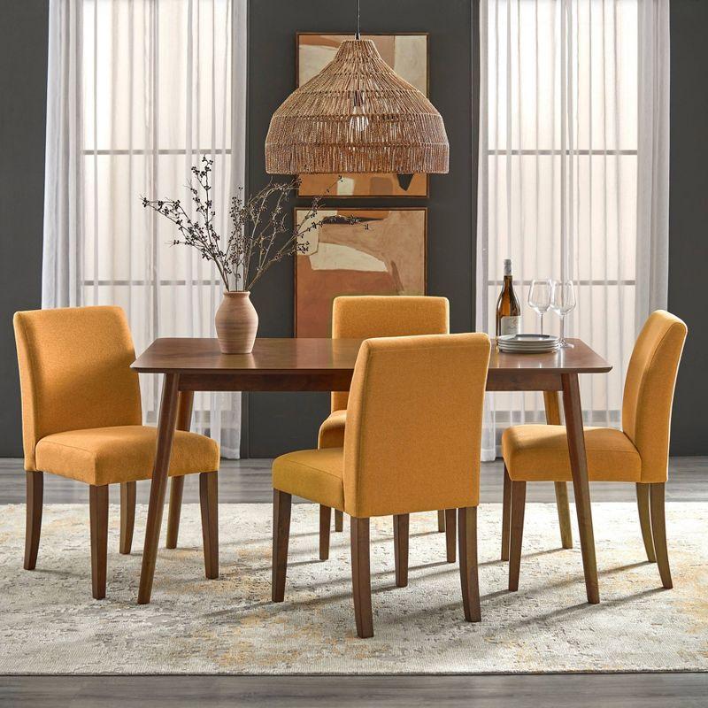 Buylateral 5pc Estelle Rectangular Dining Set Walnut/Sunflower Yellow: Upholstered Chairs, Rubberwood Frame, Foam Fill
