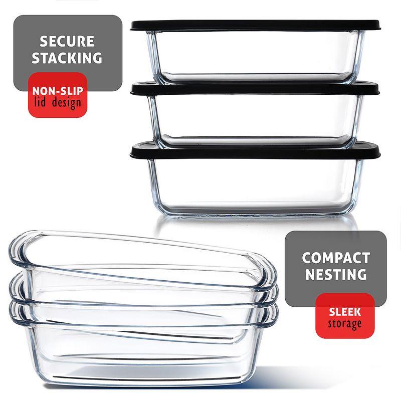 Joytable Bread Loaf Pans with Airtight Lids, 1.9 Quart Deep Rectangular Glass Food Storage Containers