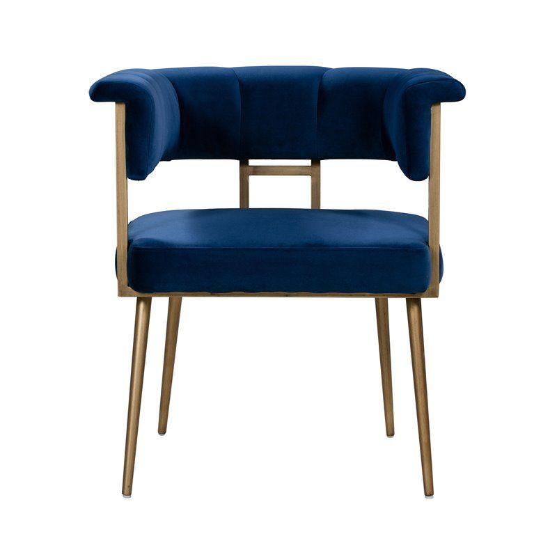 TOV Furniture Astrid 19.3" Transitional Velvet Dining Chair in Navy