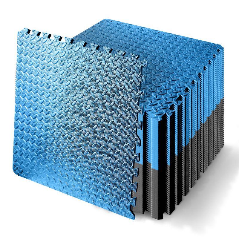 Blue and Black EVA Foam Interlocking Exercise Mat Set