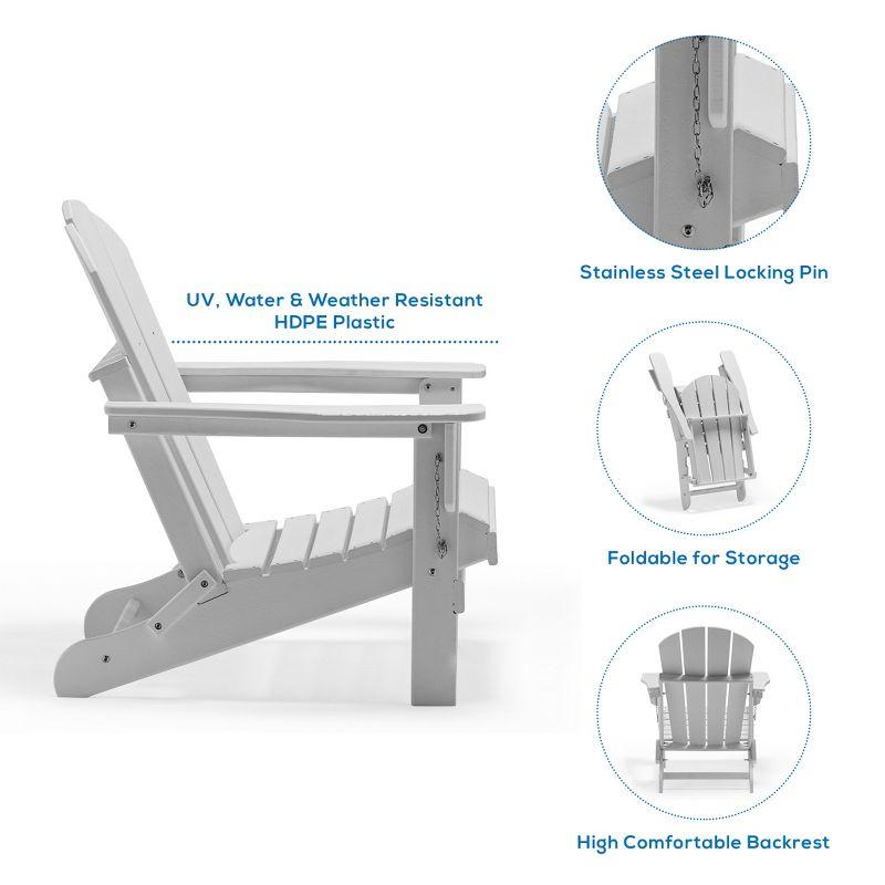 Weathered Wood HDPE Outdoor Folding Adirondack Chair with Wide Armrests