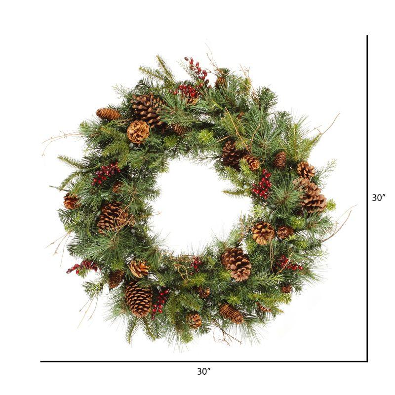 30" Green and Red Artificial Pine Cone Christmas Wreath