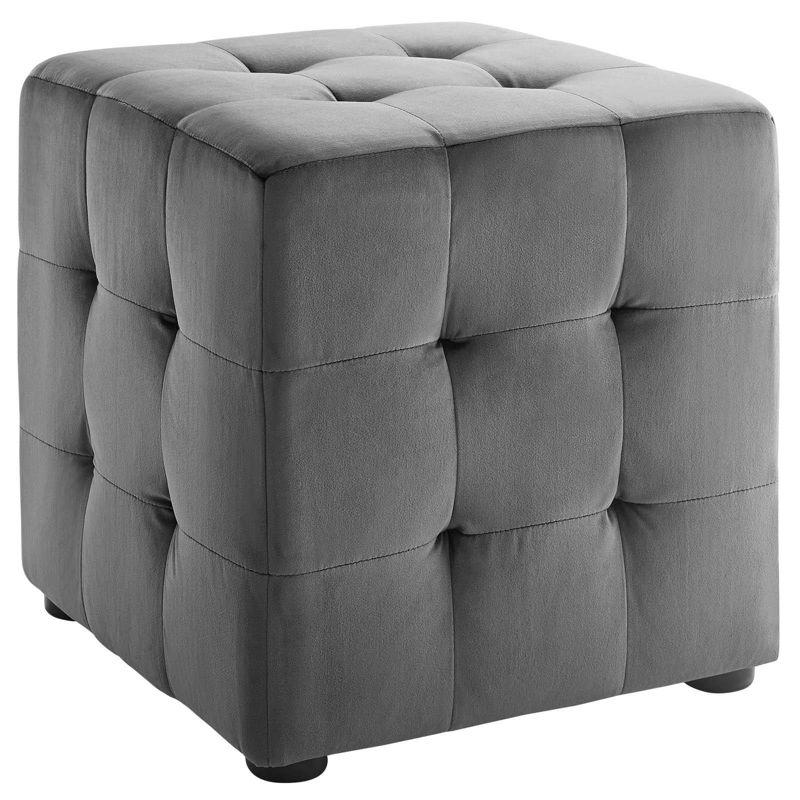 Modway Contour 15.5" Cube Gray Velvet Tufted Ottoman