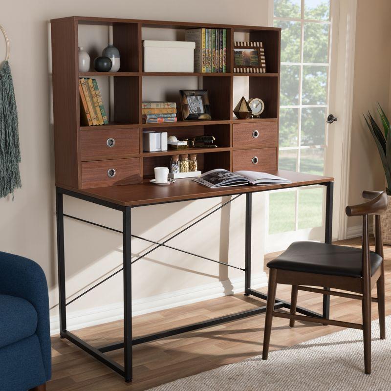 Edwin 60'' Rustic Brown Wood & Metal Bookcase Writing Desk with Drawers