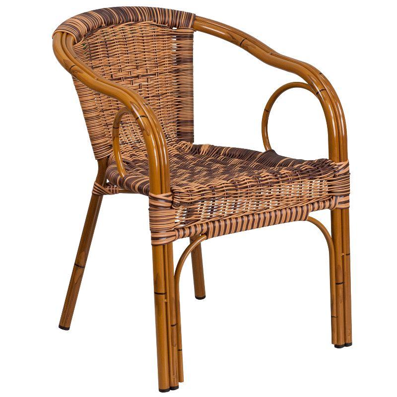 Burning Brown Wicker Dining Chair with Red Aluminum Frame