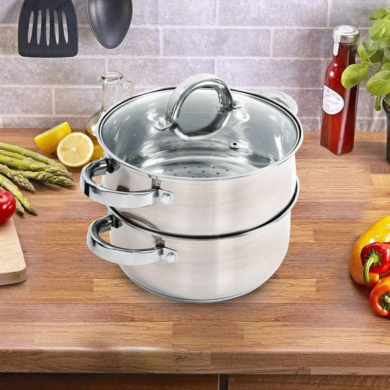 Hali 3-Quart Stainless Steel Steamer Set with Glass Lid