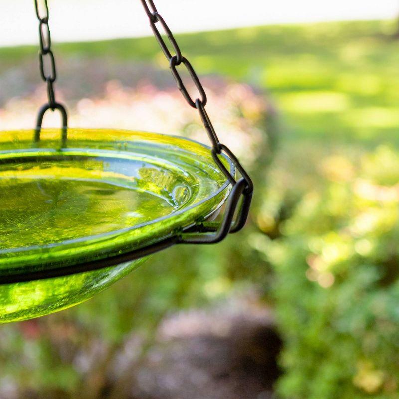 12.5" Crackle Glass Hanging Birdbath Bowl Fern Green - ACHLA Designs: Weather-Resistant, No Assembly Required