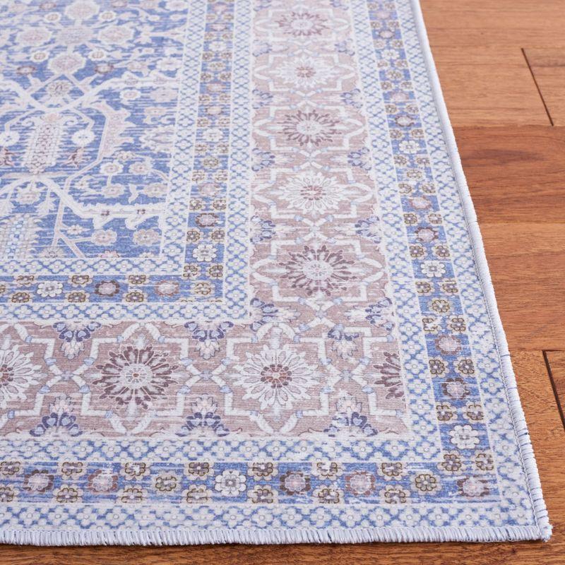 Blue and Rust 6' x 6' Square Washable Synthetic Area Rug