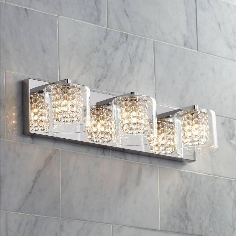Possini Euro Design Coco Modern Wall Light Chrome Hardwire 20 1/2" 3-Light Fixture Clear Glass Crystal for Bedroom Bathroom Vanity Reading Living Room