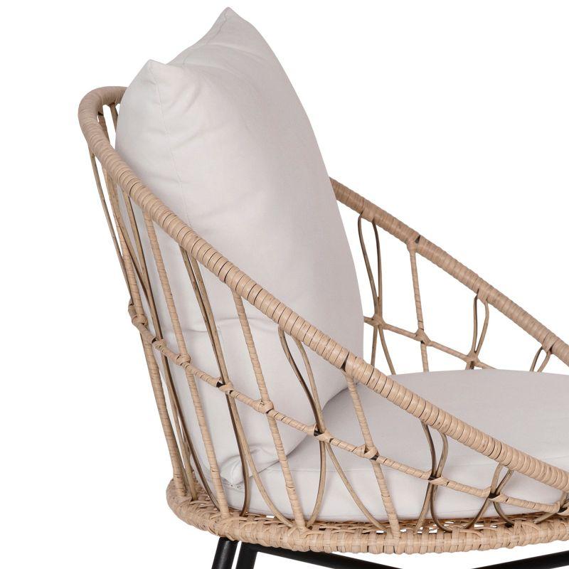Flash Furniture Devon Set of 2 Indoor/Outdoor Modern Papasan Patio Chairs, Rope with Tan Finish PE Wicker Rattan and Light Gray Cushions
