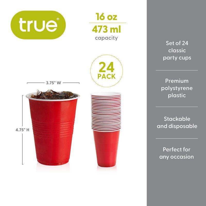 True Red Party Cups, disposable Cups for Parties, Cup, Perfect for Outdoor Drinking Games, Drink Tumblers, set of 24, 16oz, Red