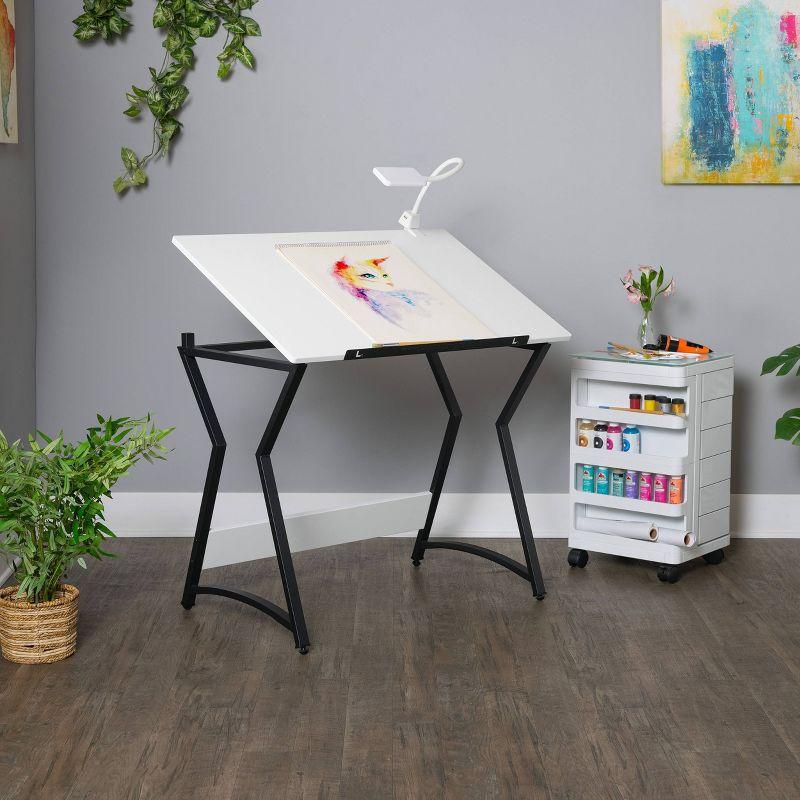 36" Wide Hourglass Craft Drawing Table with Angle Adjustable Top - Studio Designs Home: Powder-Coated Steel, Wood Surface