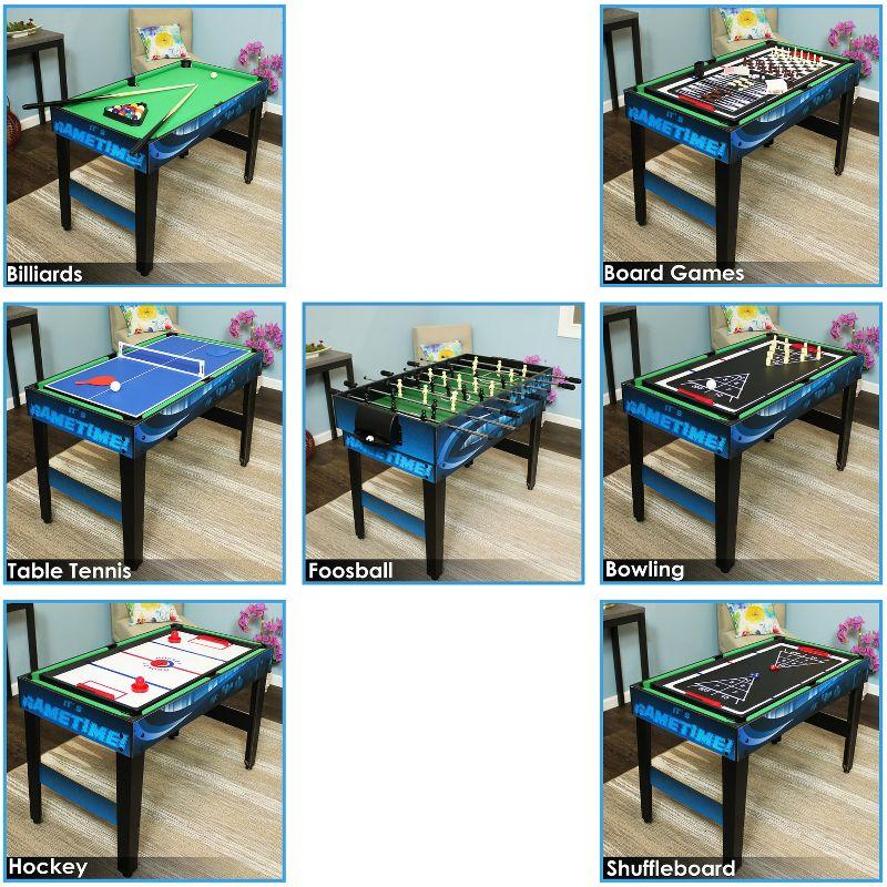 Sunnydaze Multi-Game Table with Billiards, Hockey, Foosball, Ping Pong, Shuffleboard, Chess, Cards, Checkers, Bowling, and Backgammon - Game Time Blue