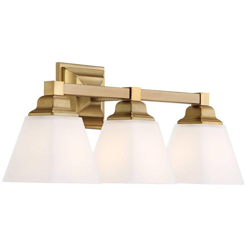 Regency Hill Mencino Modern Wall Light Warm Brass Hardwire 20" 3-Light Fixture Etched Opal Glass Shade for Bedroom Bathroom Vanity Living Room House