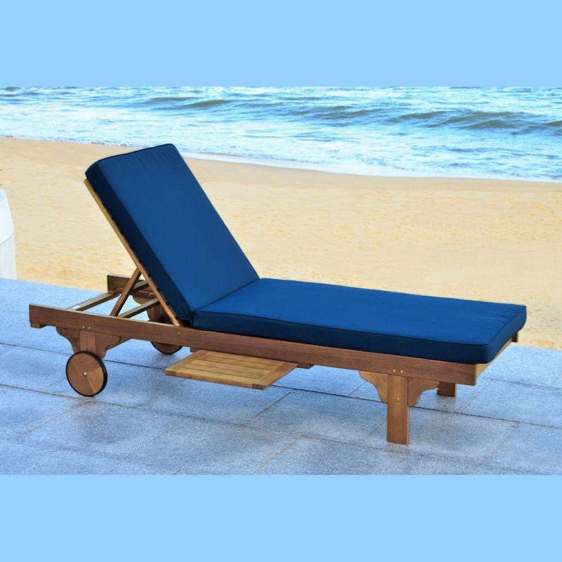 Newport Lounge Chair - Outdoor - PAT7022 - Natural/Navy -Safavieh