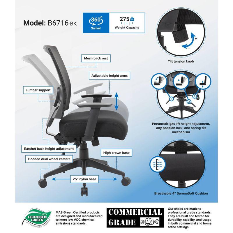 Multifunction Mesh Chair Black - Boss Office Products: Adjustable, Lumbar Support