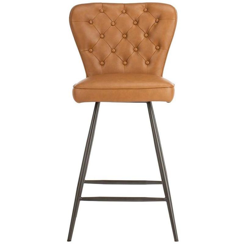 Ashby 26"H Mid-Century Modern Leather Tufted Swivel Counter Stool (Set of 2) - FOX1702 - Camel - Safavieh Couture