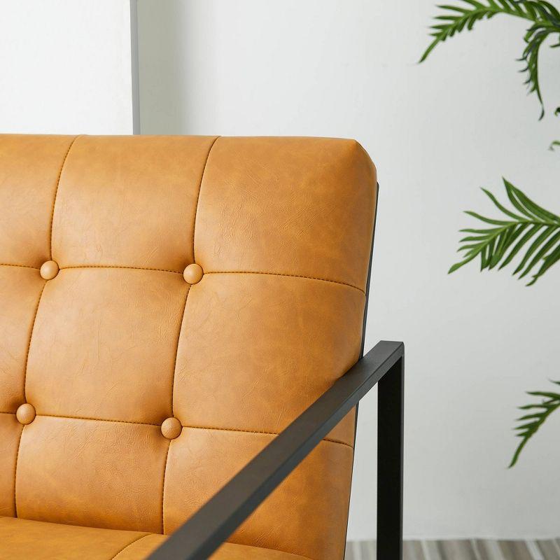 Mid-Century Modern Leatherette Button Tufted Arm Accent Chair Camel - Glitzhome: Chrome-Plated Metal Frame, Polyurethane Upholstery