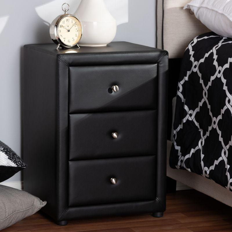 Tessa Faux Leather Upholstered 3 Drawer Nightstand Black - Baxton Studio
