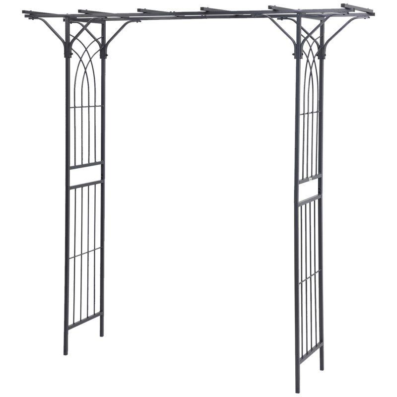 Outsunny 82” Decorative Metal Garden Trellis Arch with Durable Steel Tubing & Elegant Scrollwork, Perfect for Weddings