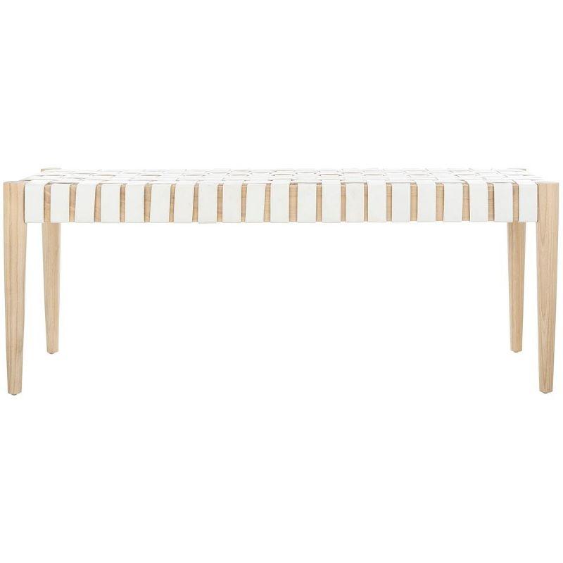 Amalia 47'' Beige and White Leather Weave Transitional Bench