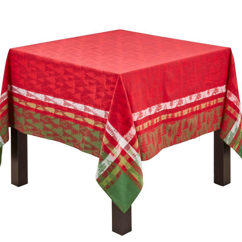 Saro Lifestyle Classic Plaid Christmas Tree Design Holiday Cotton Table Topper Tablecloth