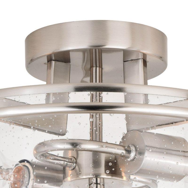 Satin Nickel 15" Drum Ceiling Light with Seeded Glass