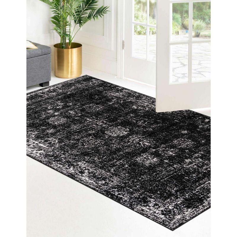 Black Rectangular Stain-Resistant Synthetic Area Rug