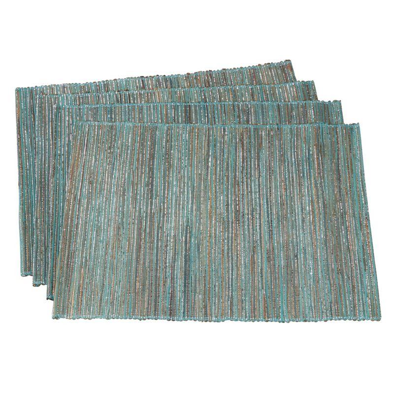 Saro Lifestyle Water Hyacinth Woven Placemats With Shimmering Accents, Turquoise, (Set of 4 pcs)