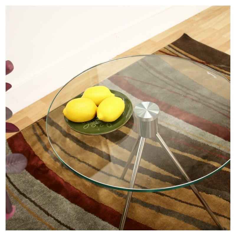 Triplet Round Glass Top End Table with Tripod Base - Baxton Studio: Brushed Steel, Modern Bedside Accent Table