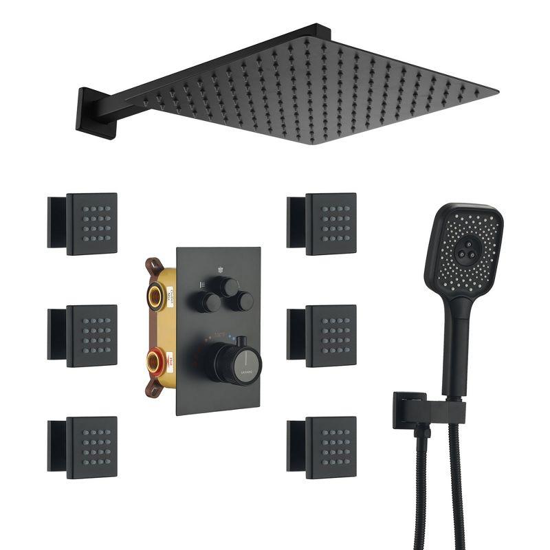 Rainfall Symphony 12inch 3-Function Dual Shower Head Thermostatic Shower System with 3 Sprays Handheld