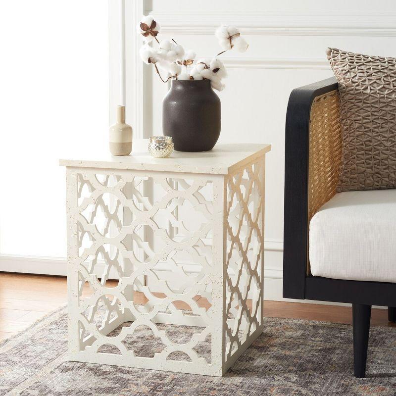 Moroccan-Inspired Distressed White Wood Square End Table