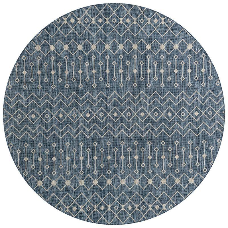 Unique Loom 10' 0 x 10' 0 Round Indoor/Outdoor Trellis Blue Area Rug