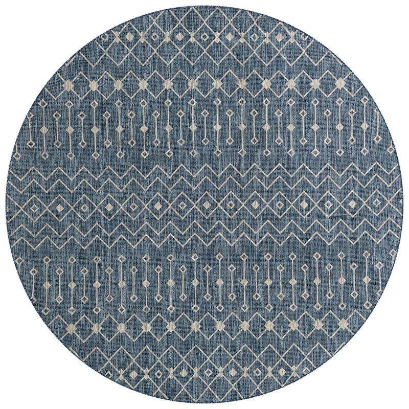 Blue Round Synthetic Trellis Outdoor Area Rug 10'