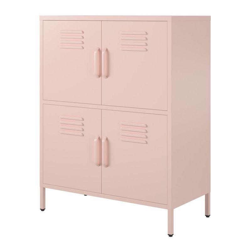 RealRooms Shadwick 4 Door Metal Locker Style Accent Storage Cabinet, Pale Pink