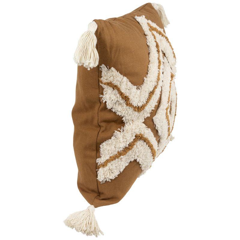 Northlight 16" Camel Brown Boho Square Cotton Throw Pillow with Tassels