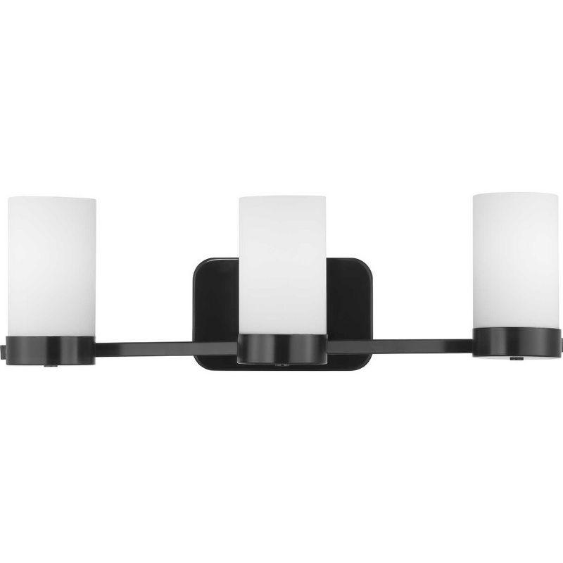 Progress Lighting Elevate 3-Light Bath Vanity in Matte Black with Etched White Glass Shade