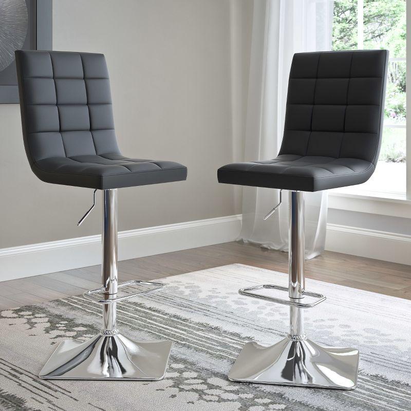 Set of 2 Chrome and Black Leather Adjustable Swivel Barstools