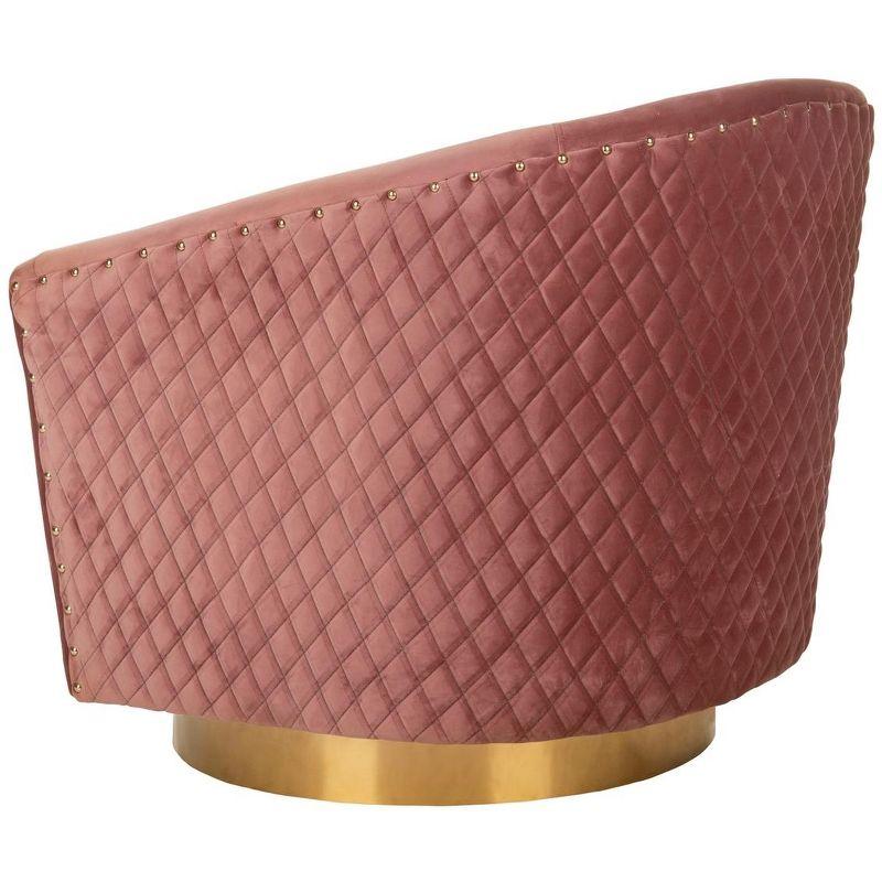 Dusty Rose Velvet Swivel Barrel Chair with Gold Accents