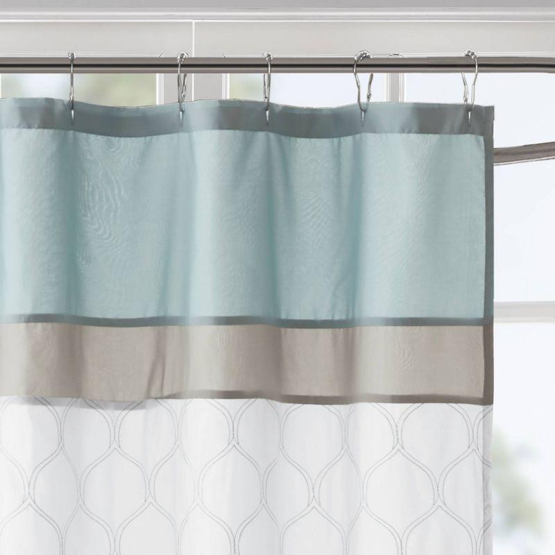 Seafoam and Beige Embroidered Microfiber Shower Curtain with Liner