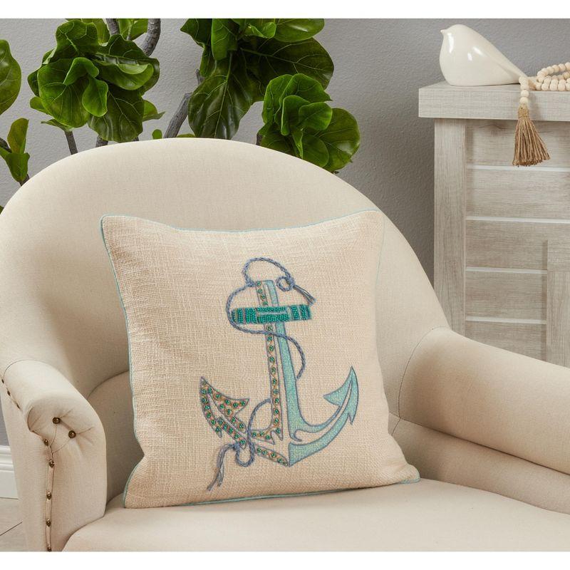 Aqua Embroidered Anchor Cotton Euro Pillow Cover