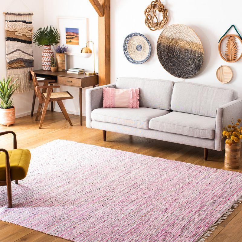 Rag Area Rug RAR125 Hand Woven Area Rug - Light Pink/Multi - 8'x10' - Safavieh.