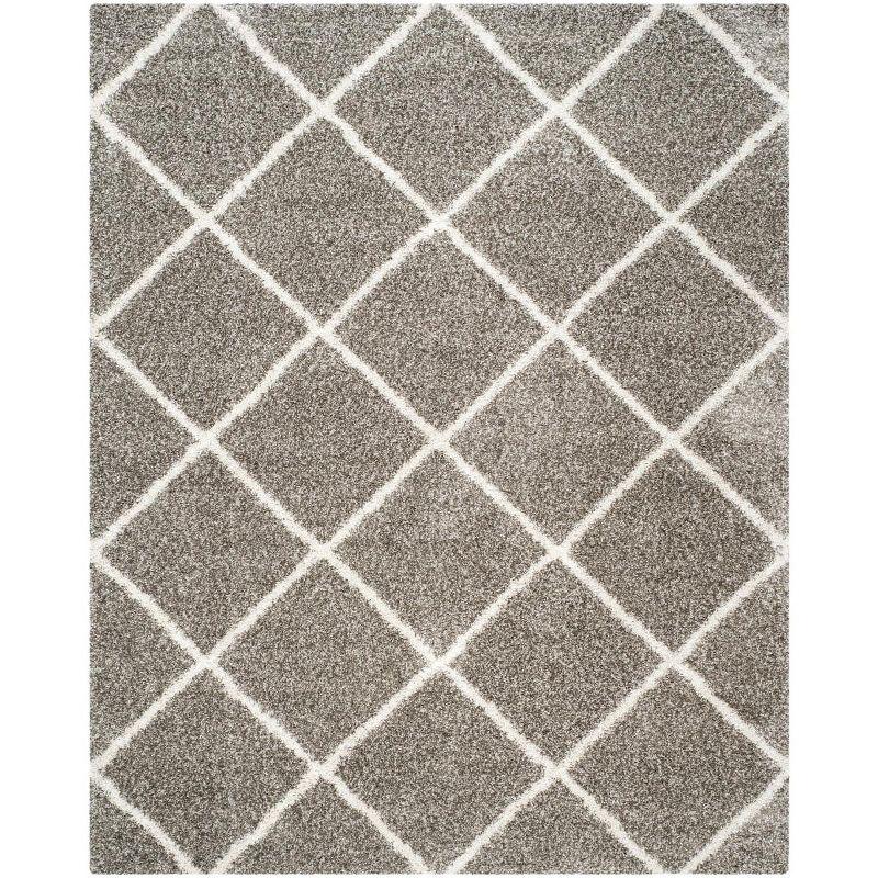 Diamond Weave Grey & Ivory Synthetic 9' x 12' Shag Area Rug