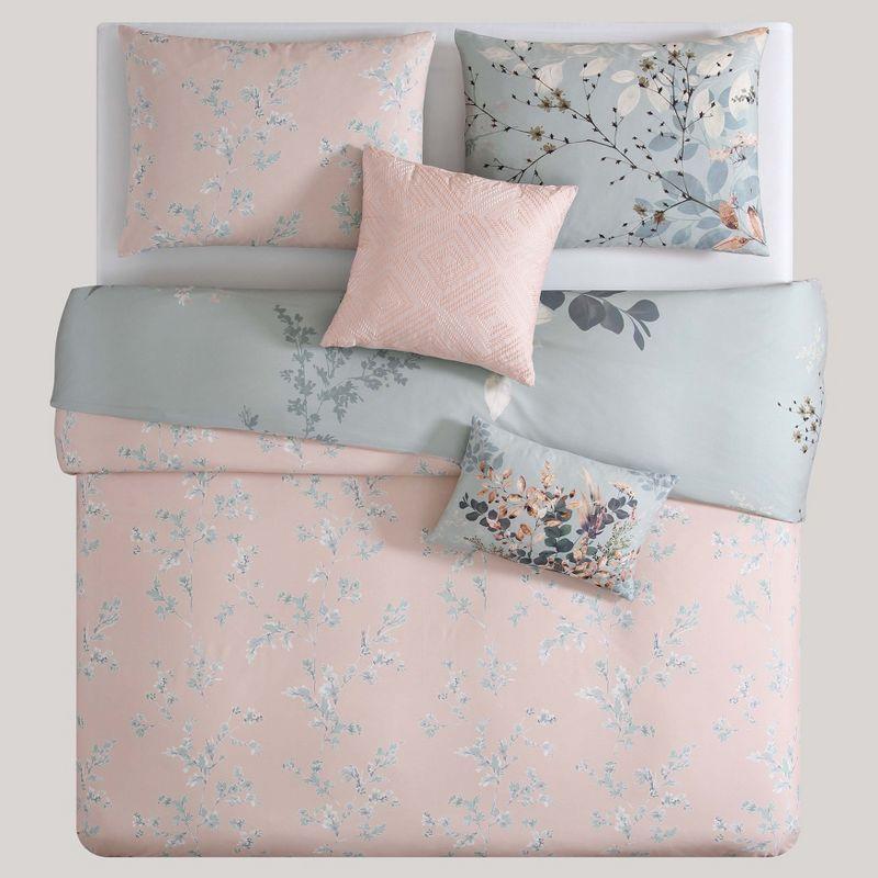 Peach Leaves on Sage Cotton Reversible Queen Comforter Set