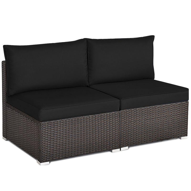 Costway 2PCS Patio Rattan Armless Sofa Sectional Furniture Conversation W/Black Cushion