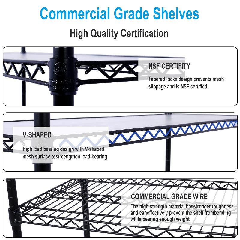 6-Tier Black Metal Wire Shelving Unit with Wheels