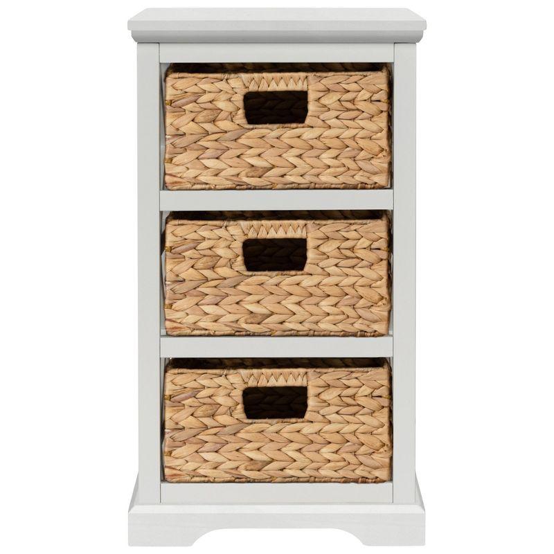 eHemco Hampton Meadows 3 Tier X-Side End Storage Cabinet with 3 Wicker Baskets, White